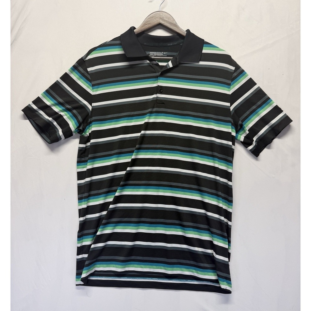 Nike Golf‎ Tour Performance Dri Fit Polo Shirt Mens Medium Black Multi Striped